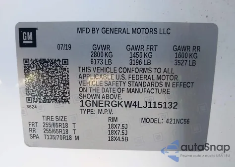 2020 Chevrolet Traverse Fwd Lt Cloth from USA, damaged, VIN 1GNERGKW4LJ115132
